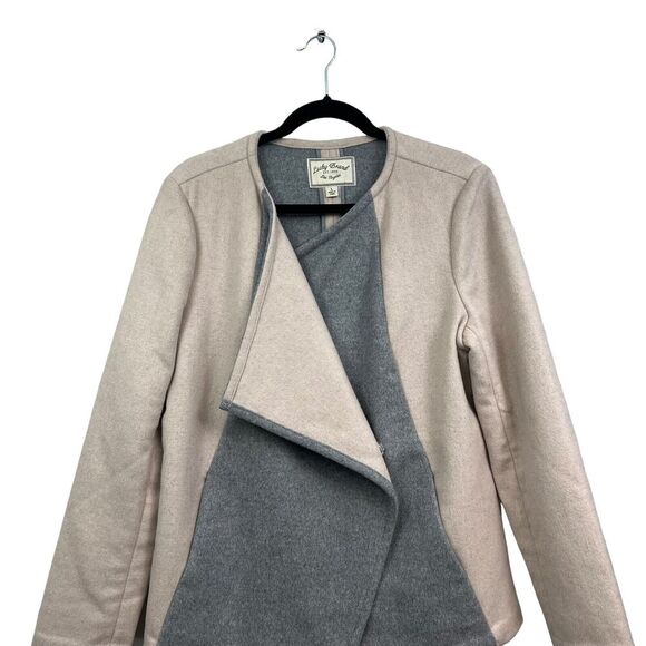 Lucky Brand Womens Wool Blend Asymmetric Jacket Snap Button Beige Grey Size L - Picture 2 of 7